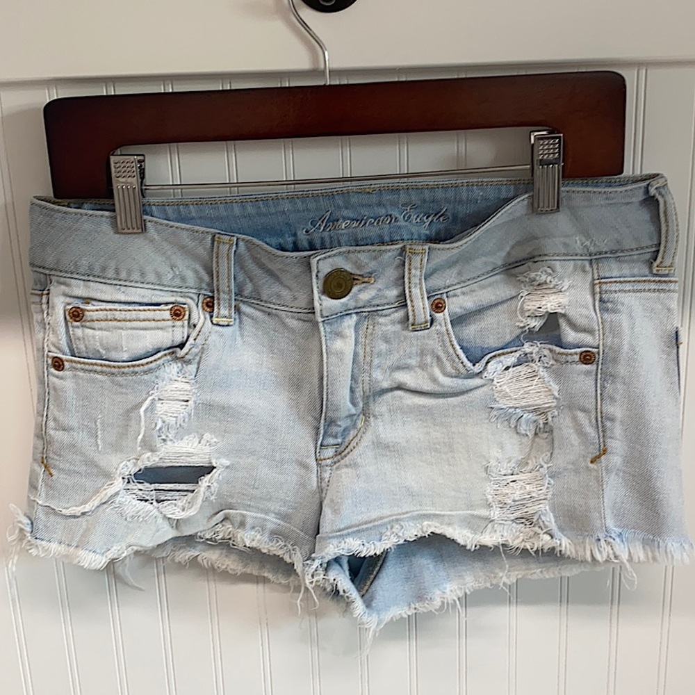 American Eagle Light Wash Distressed Jean Shorts